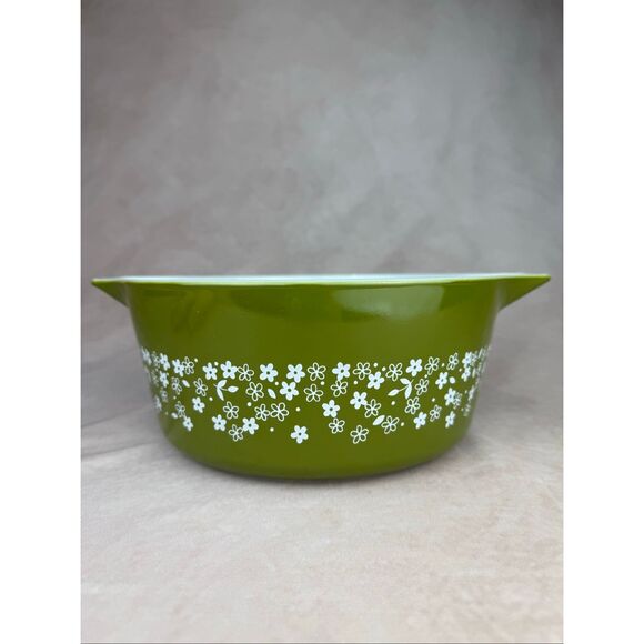 Vintage Pyrex Spring Blossom 475-B Mixing Bowl Green Flowers Pattern - Picture 5 of 11